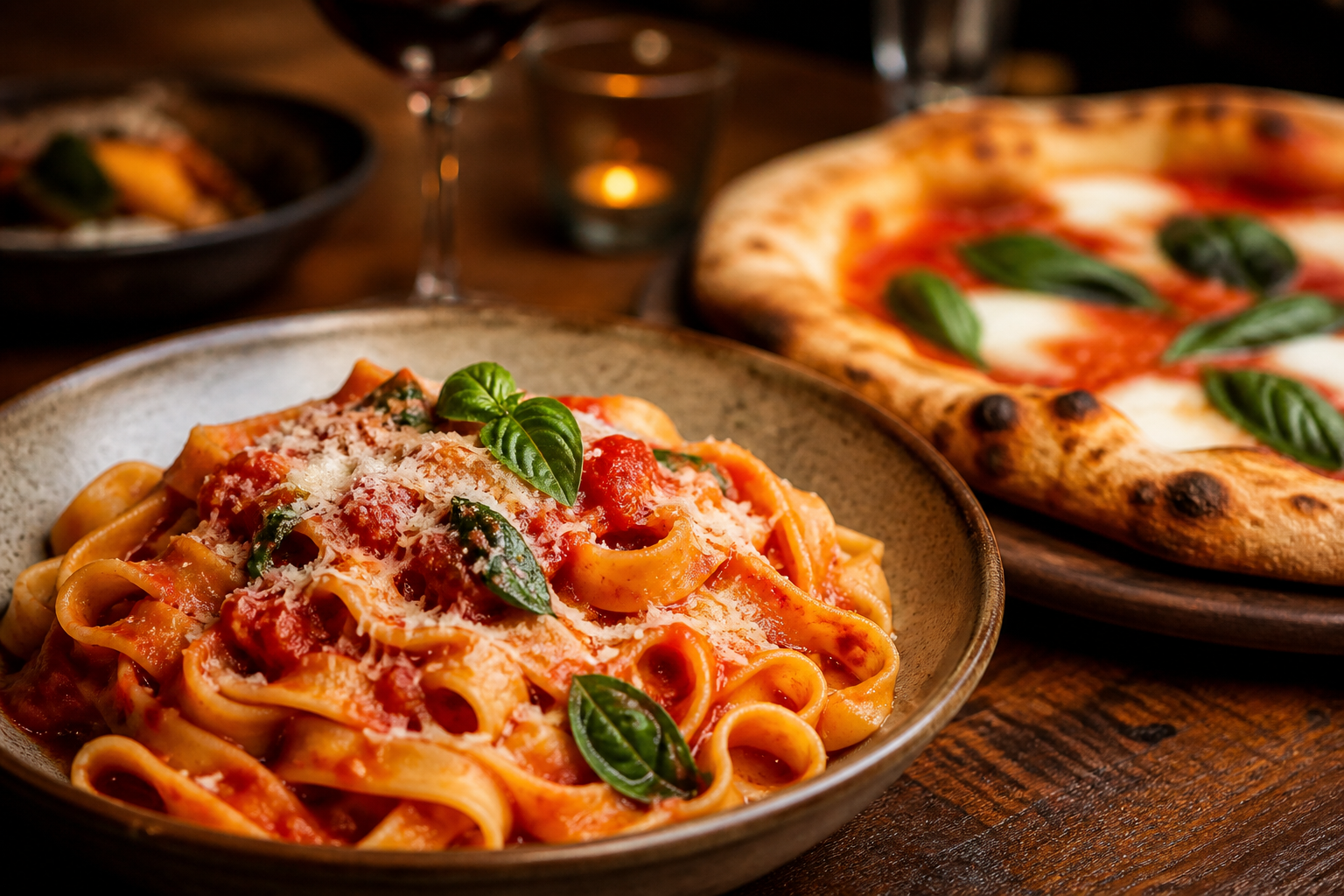 Bistro pasta and wine